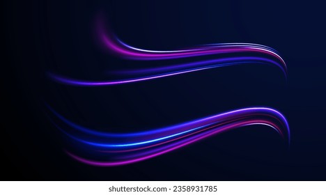 Dynamic translucent soft gradient stream motion. Vector vortex wake effect. Abstract magic energy wave. Neon blurred line motion. Light trail wave, fire path trace line and incandescence curve twirl.