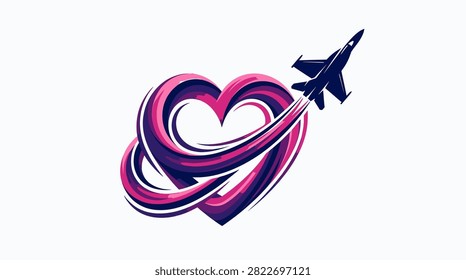 Dynamic travel logo featuring jet soaring through heart silhouette.