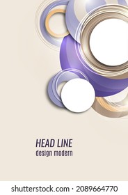 Dynamic trendy geometric abstract background. Circles, lines, round shapes, trendy colors. Modern overlapping circular shapes. Vector illustration