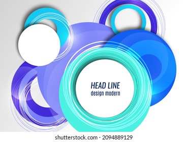 Dynamic trendy geometric abstract background. Circles, lines, round shapes, trendy colors. Modern overlapping circular shapes. Vector illustration