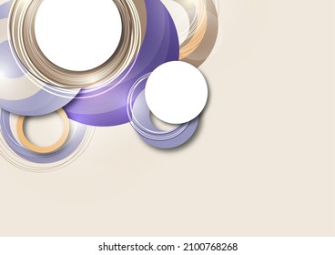 Dynamic trendy geometric abstract background. Circles, lines, round shapes, trendy colors. Modern overlapping circular shapes. Vector illustration