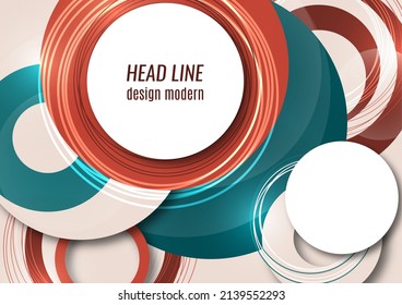 Dynamic trendy geometric abstract background. Circles, lines, round shapes, trendy colors. Modern overlapping circular shapes. Vector illustration