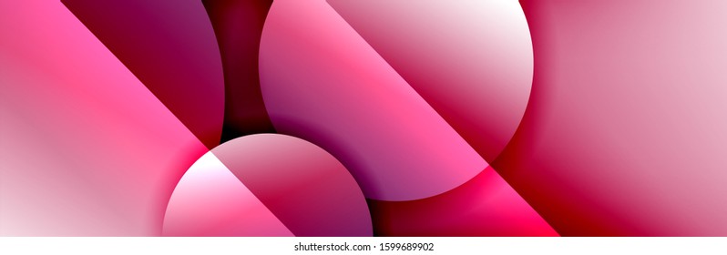 Dynamic trendy geometrical abstract background. Circles, round shapes 3d shadow effects and fluid gradients. Modern overlapping round forms. Vector Illustration For Wallpaper, Banner, Background, Card