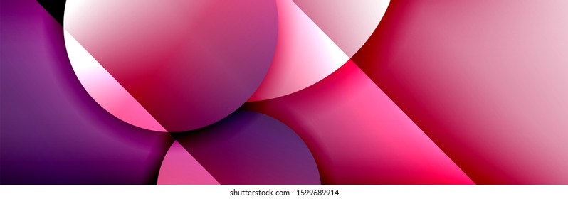 Fondo abstracto geométrico dinámico a la moda. Círculos, formas redondeadas, efectos de sombra 3d y gradientes de fluido. Formas redondeadas superpuestas modernas. Ilustración vectorial para papel de escritorio, pancarta, fondo, tarjeta