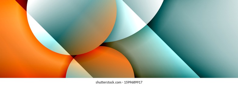 Dynamic trendy geometrical abstract background. Circles, round shapes 3d shadow effects and fluid gradients. Modern overlapping round forms. Vector Illustration For Wallpaper, Banner, Background, Card