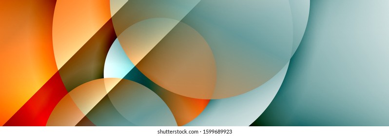 Dynamic trendy geometrical abstract background. Circles, round shapes 3d shadow effects and fluid gradients. Modern overlapping round forms. Vector Illustration For Wallpaper, Banner, Background, Card