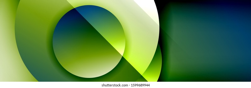 Dynamic trendy geometrical abstract background. Circles, round shapes 3d shadow effects and fluid gradients. Modern overlapping round forms. Vector Illustration For Wallpaper, Banner, Background, Card