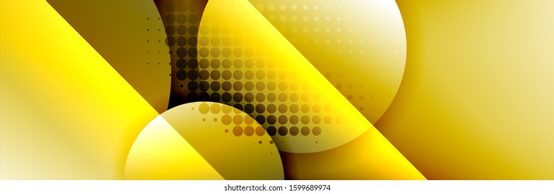 Dynamic trendy geometrical abstract background. Circles, round shapes 3d shadow effects and fluid gradients. Modern overlapping round forms. Vector Illustration For Wallpaper, Banner, Background, Card