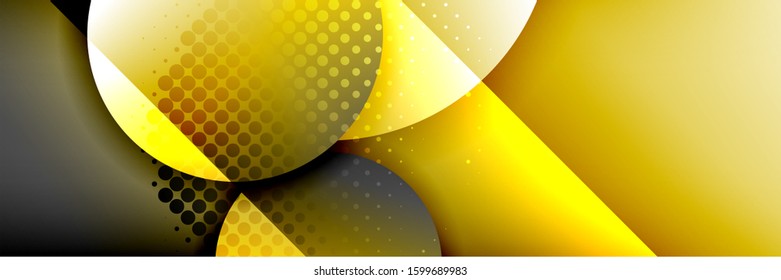 Dynamic trendy geometrical abstract background. Circles, round shapes 3d shadow effects and fluid gradients. Modern overlapping round forms. Vector Illustration For Wallpaper, Banner, Background, Card