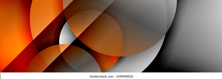 Fondo abstracto geométrico dinámico a la moda. Círculos, formas redondeadas, efectos de sombra 3d y gradientes de fluido. Formas redondeadas superpuestas modernas. Ilustración vectorial para papel de escritorio, pancarta, fondo, tarjeta