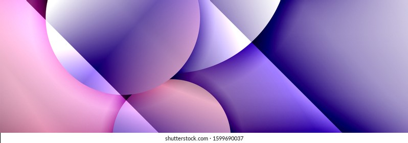Dynamic trendy geometrical abstract background. Circles, round shapes 3d shadow effects and fluid gradients. Modern overlapping round forms. Vector Illustration For Wallpaper, Banner, Background, Card