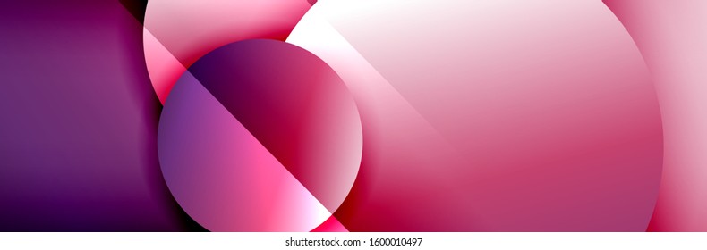 Dynamic trendy geometrical abstract background. Circles, round shapes 3d shadow effects and fluid gradients. Modern overlapping round forms. Vector Illustration For Wallpaper, Banner, Background, Card
