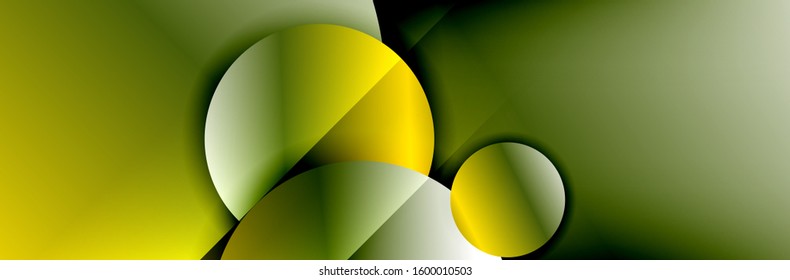 Dynamic trendy geometrical abstract background. Circles, round shapes 3d shadow effects and fluid gradients. Modern overlapping round forms. Vector Illustration For Wallpaper, Banner, Background, Card