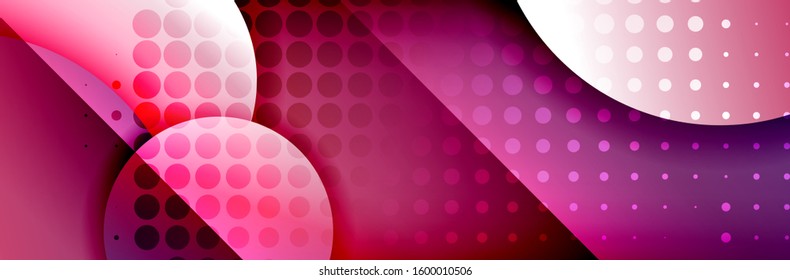 Fondo abstracto geométrico dinámico a la moda. Círculos, formas redondeadas, efectos de sombra 3d y gradientes de fluido. Formas redondeadas superpuestas modernas. Ilustración vectorial para papel de escritorio, pancarta, fondo, tarjeta