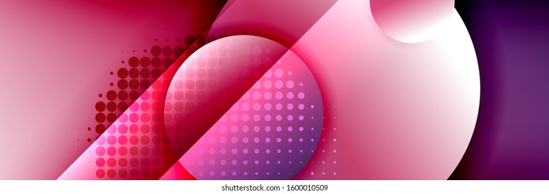 Dynamic trendy geometrical abstract background. Circles, round shapes 3d shadow effects and fluid gradients. Modern overlapping round forms. Vector Illustration For Wallpaper, Banner, Background, Card