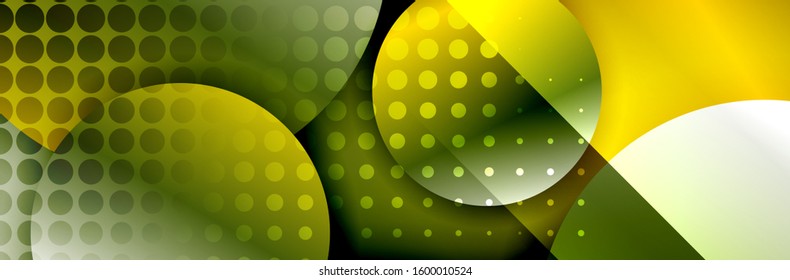 Dynamic trendy geometrical abstract background. Circles, round shapes 3d shadow effects and fluid gradients. Modern overlapping round forms. Vector Illustration For Wallpaper, Banner, Background, Card