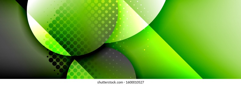 Fondo abstracto geométrico dinámico a la moda. Círculos, formas redondeadas, efectos de sombra 3d y gradientes de fluido. Formas redondeadas superpuestas modernas. Ilustración vectorial para papel de escritorio, pancarta, fondo, tarjeta