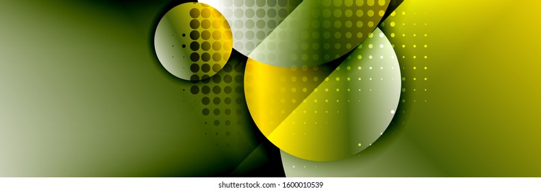 Dynamic trendy geometrical abstract background. Circles, round shapes 3d shadow effects and fluid gradients. Modern overlapping round forms. Vector Illustration For Wallpaper, Banner, Background, Card