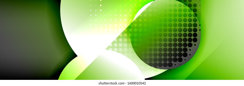 Dynamic trendy geometrical abstract background. Circles, round shapes 3d shadow effects and fluid gradients. Modern overlapping round forms. Vector Illustration For Wallpaper, Banner, Background, Card