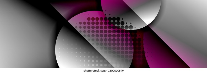 Fondo abstracto geométrico dinámico a la moda. Círculos, formas redondeadas, efectos de sombra 3d y gradientes de fluido. Formas redondeadas superpuestas modernas. Ilustración vectorial para papel de escritorio, pancarta, fondo, tarjeta