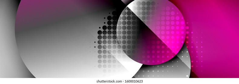 Dynamic trendy geometrical abstract background. Circles, round shapes 3d shadow effects and fluid gradients. Modern overlapping round forms. Vector Illustration For Wallpaper, Banner, Background, Card