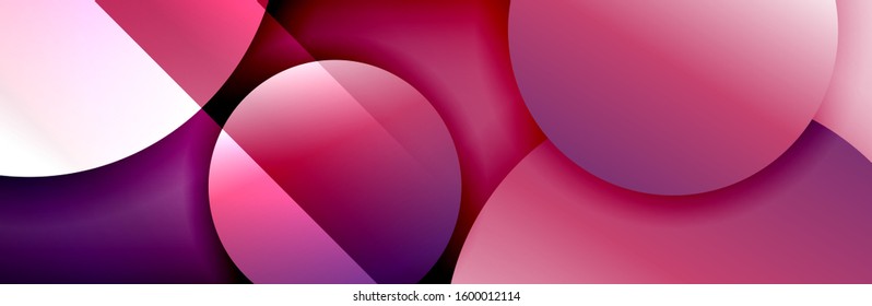 Dynamic trendy geometrical abstract background. Circles, round shapes 3d shadow effects and fluid gradients. Modern overlapping round forms. Vector Illustration For Wallpaper, Banner, Background, Card