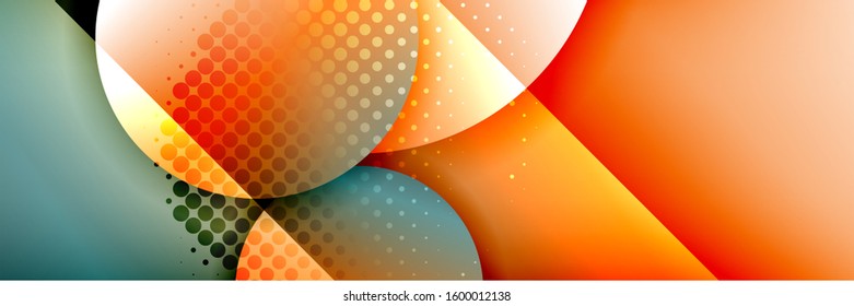 Dynamic trendy geometrical abstract background. Circles, round shapes 3d shadow effects and fluid gradients. Modern overlapping round forms. Vector Illustration For Wallpaper, Banner, Background, Card