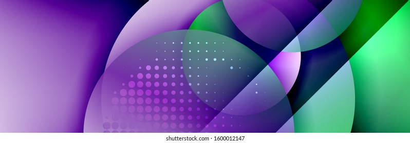 Dynamic trendy geometrical abstract background. Circles, round shapes 3d shadow effects and fluid gradients. Modern overlapping round forms. Vector Illustration For Wallpaper, Banner, Background, Card