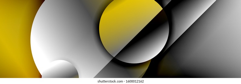 Fondo abstracto geométrico dinámico a la moda. Círculos, formas redondeadas, efectos de sombra 3d y gradientes de fluido. Formas redondeadas superpuestas modernas. Ilustración vectorial para papel de escritorio, pancarta, fondo, tarjeta