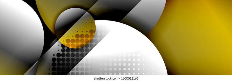 Dynamic trendy geometrical abstract background. Circles, round shapes 3d shadow effects and fluid gradients. Modern overlapping round forms. Vector Illustration For Wallpaper, Banner, Background, Card