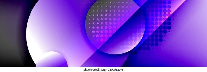 Dynamic trendy geometrical abstract background. Circles, round shapes 3d shadow effects and fluid gradients. Modern overlapping round forms. Vector Illustration For Wallpaper, Banner, Background, Card