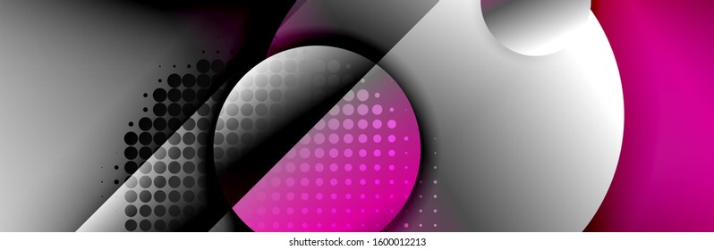 Dynamic trendy geometrical abstract background. Circles, round shapes 3d shadow effects and fluid gradients. Modern overlapping round forms. Vector Illustration For Wallpaper, Banner, Background, Card