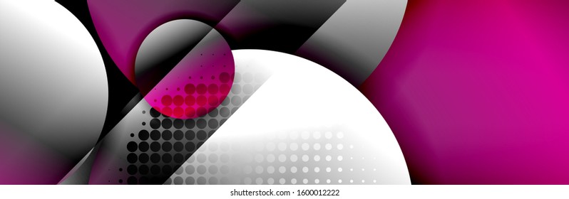 Dynamic trendy geometrical abstract background. Circles, round shapes 3d shadow effects and fluid gradients. Modern overlapping round forms. Vector Illustration For Wallpaper, Banner, Background, Card