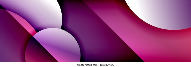 Dynamic trendy geometrical abstract background. Circles, round shapes 3d shadow effects and fluid gradients. Modern overlapping round forms. Vector Illustration For Wallpaper, Banner, Background, Card