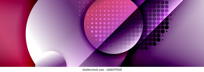 Dynamic trendy geometrical abstract background. Circles, round shapes 3d shadow effects and fluid gradients. Modern overlapping round forms. Vector Illustration For Wallpaper, Banner, Background, Card