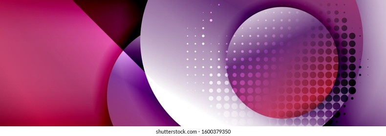 Dynamic trendy geometrical abstract background. Circles, round shapes 3d shadow effects and fluid gradients. Modern overlapping round forms. Vector Illustration For Wallpaper, Banner, Background, Card