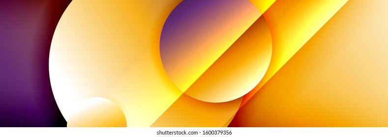 Dynamic trendy geometrical abstract background. Circles, round shapes 3d shadow effects and fluid gradients. Modern overlapping round forms. Vector Illustration For Wallpaper, Banner, Background, Card