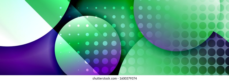 Dynamic trendy geometrical abstract background. Circles, round shapes 3d shadow effects and fluid gradients. Modern overlapping round forms. Vector Illustration For Wallpaper, Banner, Background, Card