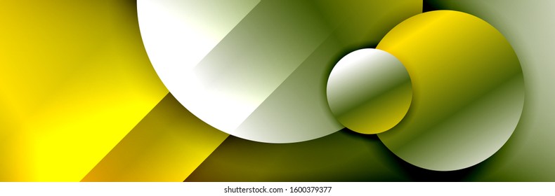 Dynamic trendy geometrical abstract background. Circles, round shapes 3d shadow effects and fluid gradients. Modern overlapping round forms. Vector Illustration For Wallpaper, Banner, Background, Card