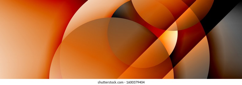 Dynamic trendy geometrical abstract background. Circles, round shapes 3d shadow effects and fluid gradients. Modern overlapping round forms. Vector Illustration For Wallpaper, Banner, Background, Card