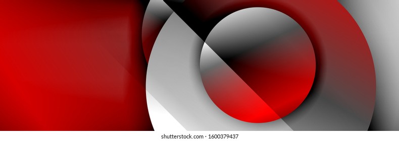 Dynamic trendy geometrical abstract background. Circles, round shapes 3d shadow effects and fluid gradients. Modern overlapping round forms. Vector Illustration For Wallpaper, Banner, Background, Card