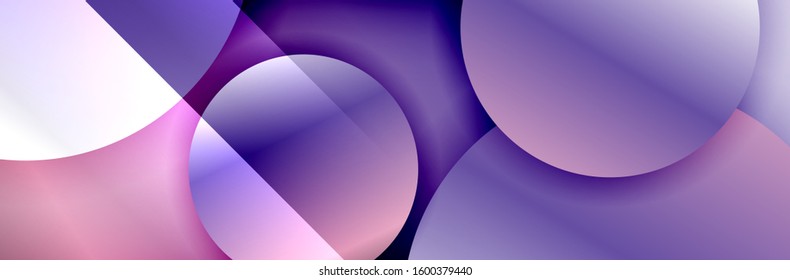 Plano de fundo abstrato geométrico da moda dinâmica. Círculos, formas arredondadas, efeitos de sombra 3d e gradientes de fluido. Formas redondas modernas sobrepostas. Ilustração De Vetor Para Papel De Parede, Banner, Plano De Fundo, Cartão