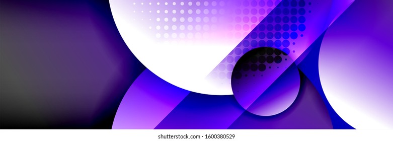 Dynamic trendy geometrical abstract background. Circles, round shapes 3d shadow effects and fluid gradients. Modern overlapping round forms. Vector Illustration For Wallpaper, Banner, Background, Card