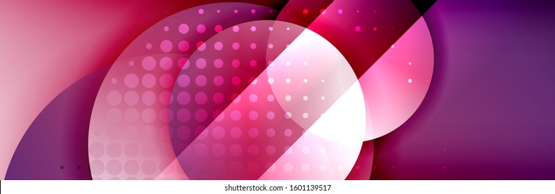 Fondo abstracto geométrico dinámico a la moda. Círculos, formas redondeadas, efectos de sombra 3d y gradientes de fluido. Formas redondeadas superpuestas modernas. Ilustración vectorial para papel de escritorio, pancarta, fondo, tarjeta