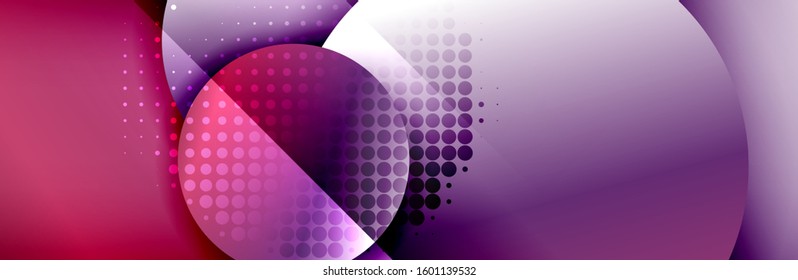 Dynamic trendy geometrical abstract background. Circles, round shapes 3d shadow effects and fluid gradients. Modern overlapping round forms. Vector Illustration For Wallpaper, Banner, Background, Card