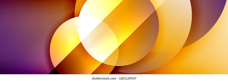 Dynamic trendy geometrical abstract background. Circles, round shapes 3d shadow effects and fluid gradients. Modern overlapping round forms. Vector Illustration For Wallpaper, Banner, Background, Card