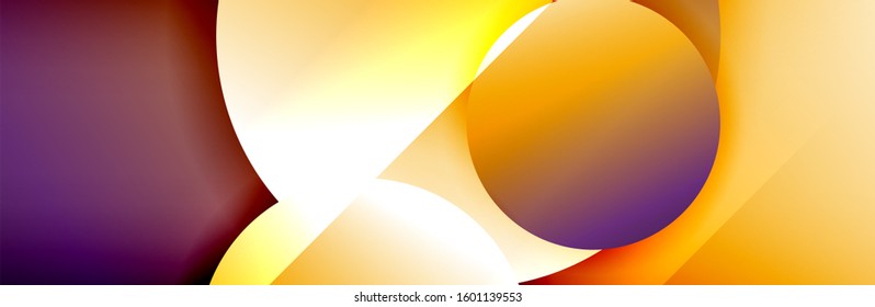 Dynamic trendy geometrical abstract background. Circles, round shapes 3d shadow effects and fluid gradients. Modern overlapping round forms. Vector Illustration For Wallpaper, Banner, Background, Card