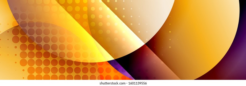 Fondo abstracto geométrico dinámico a la moda. Círculos, formas redondeadas, efectos de sombra 3d y gradientes de fluido. Formas redondeadas superpuestas modernas. Ilustración vectorial para papel de escritorio, pancarta, fondo, tarjeta