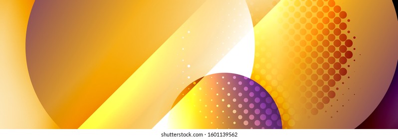 Dynamic trendy geometrical abstract background. Circles, round shapes 3d shadow effects and fluid gradients. Modern overlapping round forms. Vector Illustration For Wallpaper, Banner, Background, Card
