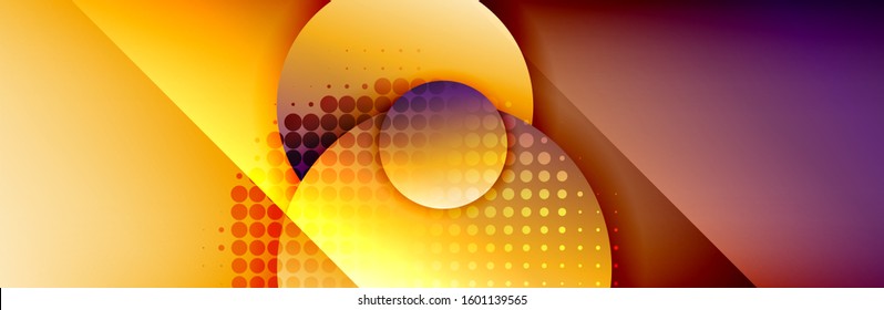 Dynamic trendy geometrical abstract background. Circles, round shapes 3d shadow effects and fluid gradients. Modern overlapping round forms. Vector Illustration For Wallpaper, Banner, Background, Card